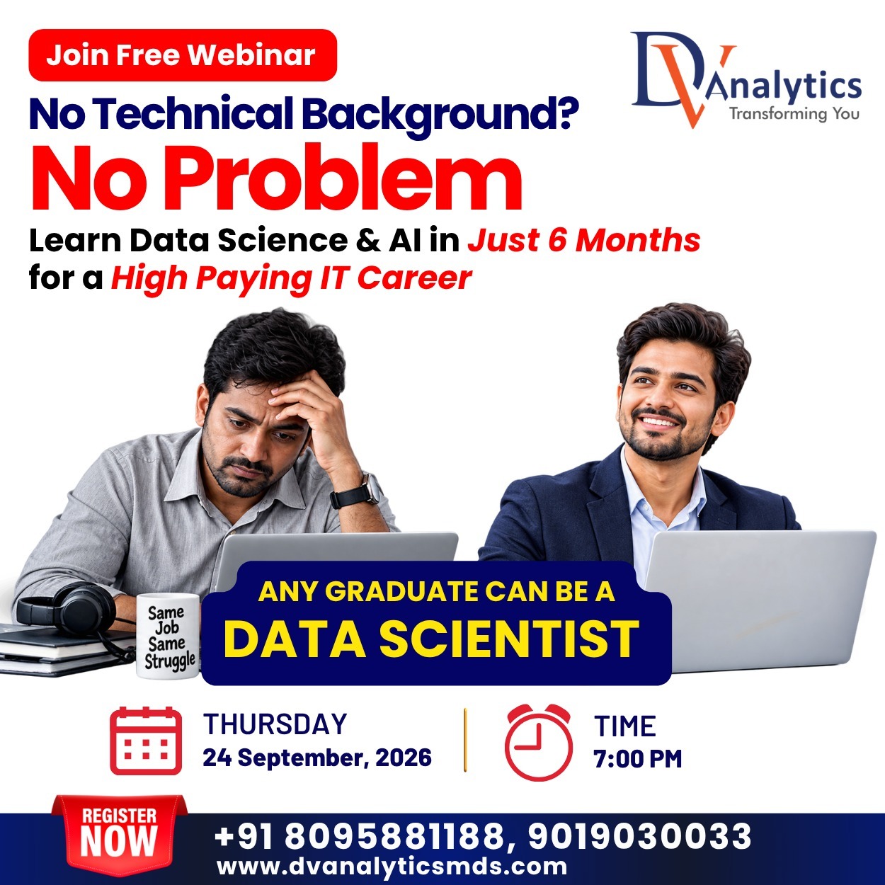 DV Analytics Data Science plus AI webinar poster